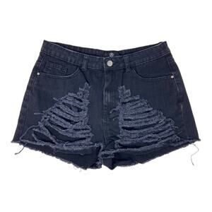 MISSGUIDED Thrashed High Rise Black Jean Shorts Raw Hem Women’s Size 8